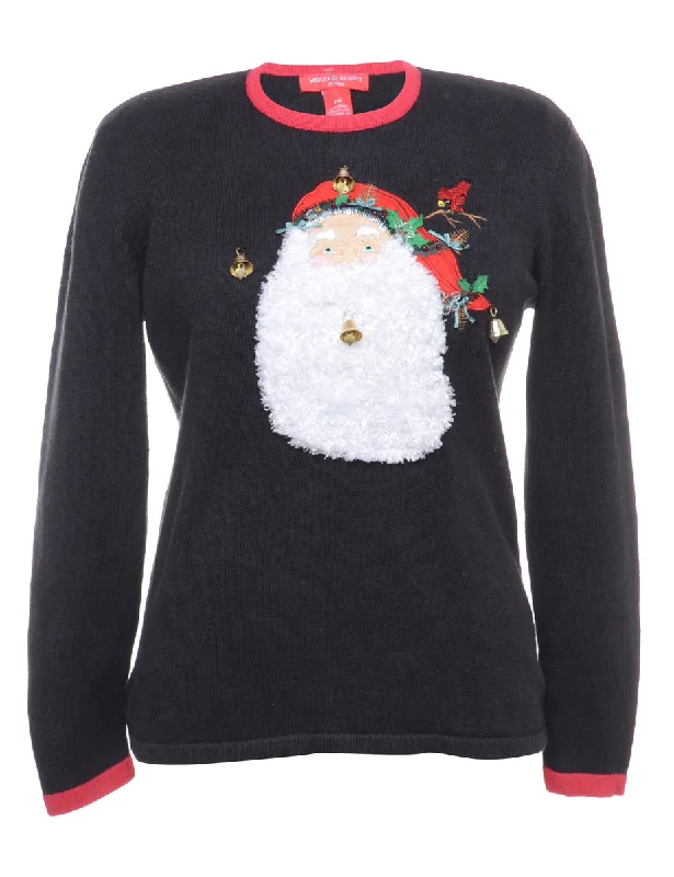 Beyond Retro Reworked Christmas Jumper With Bells - M Beaded Sweater Sequined Faux Fur Beyond Retro Reworked Christmas Jumper With Bells - M Beaded Sweater Sequined Faux Fur