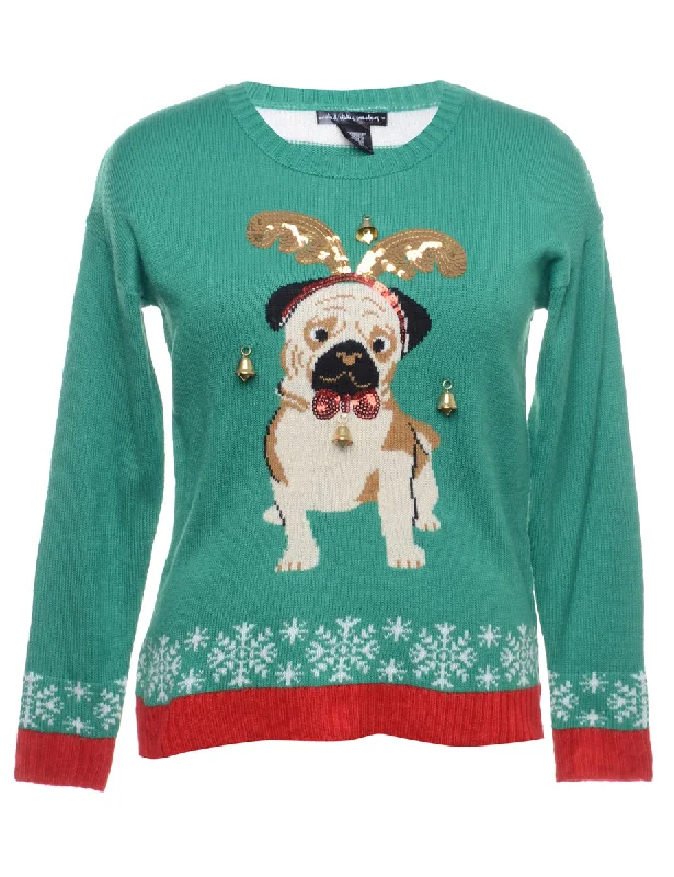 Beyond Retro Reworked Christmas Jumper With Bells - M Long Sweater Short Sweater Cropped Sweater Beyond Retro Reworked Christmas Jumper With Bells - M Long Sweater Short Sweater Cropped Sweater