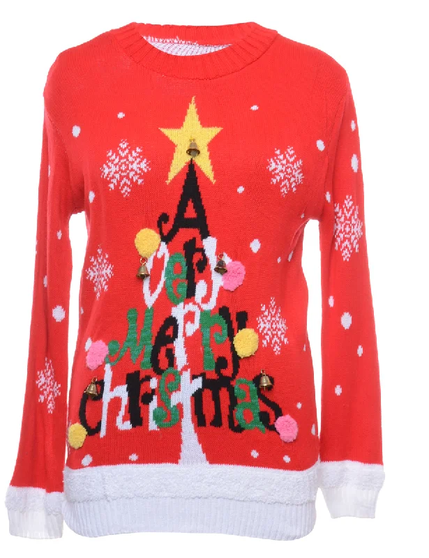 Beyond Retro Reworked Christmas Jumper With Bells - M Fleece Sweater Nylon Polyester Beyond Retro Reworked Christmas Jumper With Bells - M Fleece Sweater Nylon Polyester