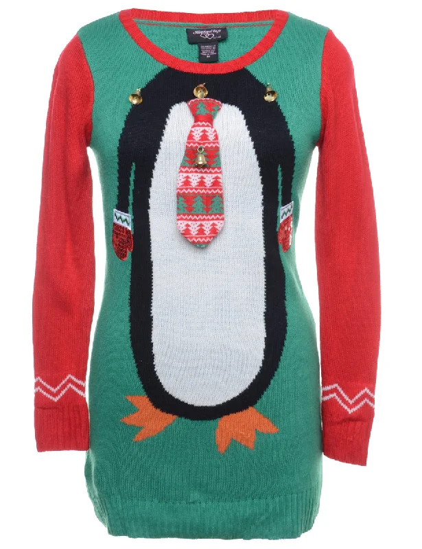 Beyond Retro Reworked Christmas Jumper With Bells - M Turtle Neck Boat Neck Asymmetrical Neck Beyond Retro Reworked Christmas Jumper With Bells - M Turtle Neck Boat Neck Asymmetrical Neck