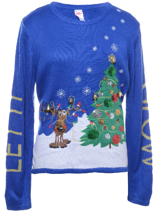 Beyond Retro Reworked Christmas Jumper With Bells - XL Notch Collar Peter Pan Collar Cowl Neck Beyond Retro Reworked Christmas Jumper With Bells - XL Notch Collar Peter Pan Collar Cowl Neck