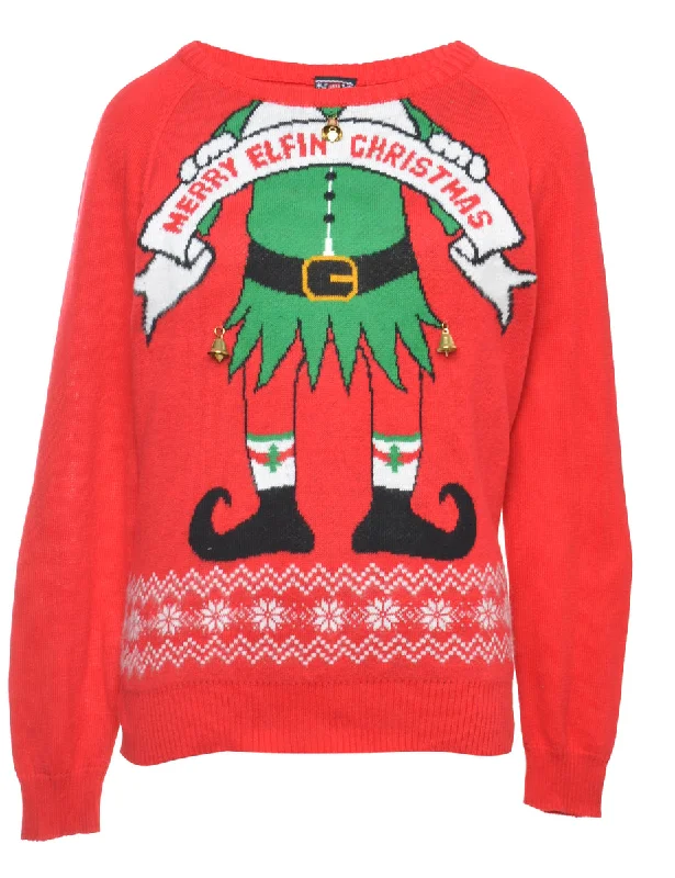 Beyond Retro Reworked Christmas Jumper With Bells - XL Welt Pockets Slit Pockets Flap Pockets Beyond Retro Reworked Christmas Jumper With Bells - XL Welt Pockets Slit Pockets Flap Pockets