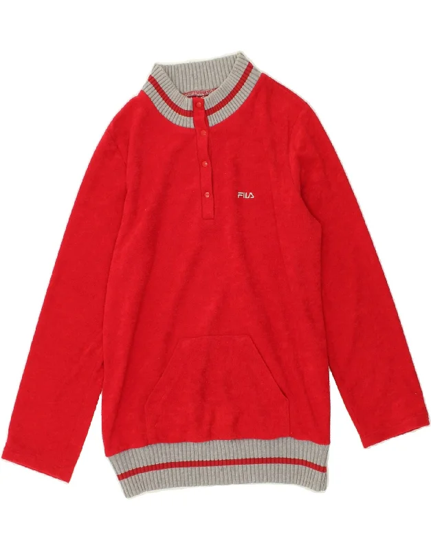 FILA Womens Button Neck Fleece Jumper UK 18 Small Red Polyester Stylish Fashionable Trendy FILA Womens Button Neck Fleece Jumper UK 18 Small Red Polyester Stylish Fashionable Trendy