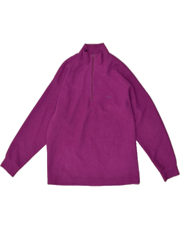 FILA Womens Zip Neck Fleece Jumper UK 14 Medium Purple Polyester Striped Floral Plaid FILA Womens Zip Neck Fleece Jumper UK 14 Medium Purple Polyester Striped Floral Plaid