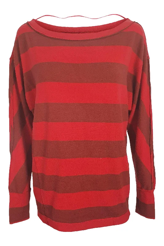 FREE PEOPLE Cali Red Striped Long Sleeved Jumper (XS) Notch Collar Peter Pan Collar Cowl Neck FREE PEOPLE Cali Red Striped Long Sleeved Jumper (XS) Notch Collar Peter Pan Collar Cowl Neck
