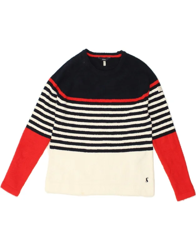 JOULES Womens Fleece Jumper UK 8 Small Navy Blue Striped Polyester Print Jacquard Patchwork JOULES Womens Fleece Jumper UK 8 Small Navy Blue Striped Polyester Print Jacquard Patchwork