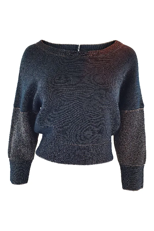 OHNE TITEL Black Gold Wool Blend 3/4 Sleeve Jumper (L) Real Fur Shearling Chenille