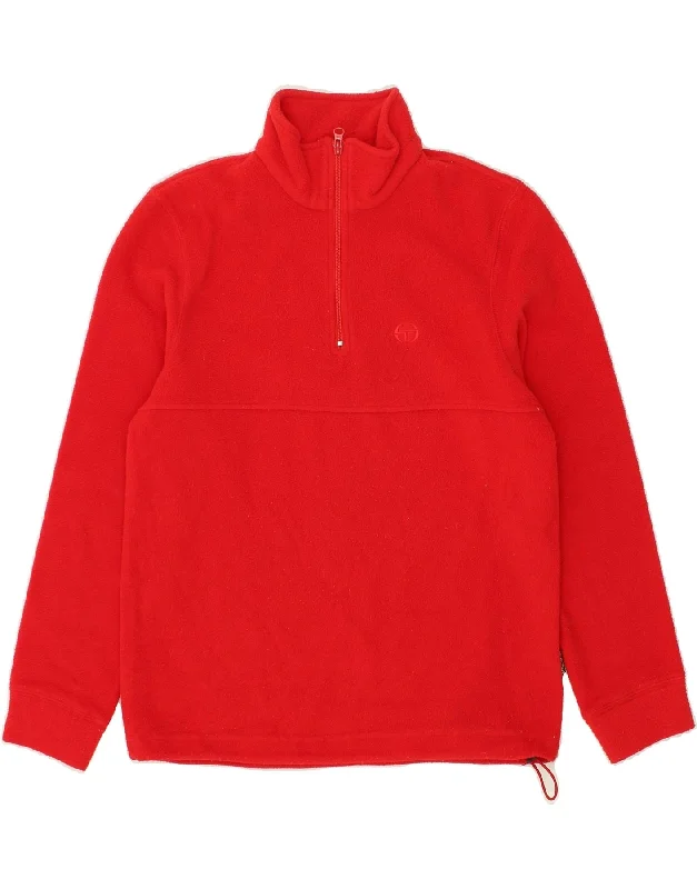 SERGIO TACCHINI Womens Zip Neck Fleece Jumper UK 14 Medium Red Polyester Ribbed Striped Patterned SERGIO TACCHINI Womens Zip Neck Fleece Jumper UK 14 Medium Red Polyester Ribbed Striped Patterned