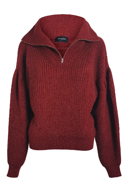 THE KOOPLES Red Mix Cable Knit Zipped Roll Neck Jumper (2 | UK 12 | EU 38) Boat Neck Shawl Collar Notched Collar THE KOOPLES Red Mix Cable Knit Zipped Roll Neck Jumper (2 | UK 12 | EU 38) Boat Neck Shawl Collar Notched Collar