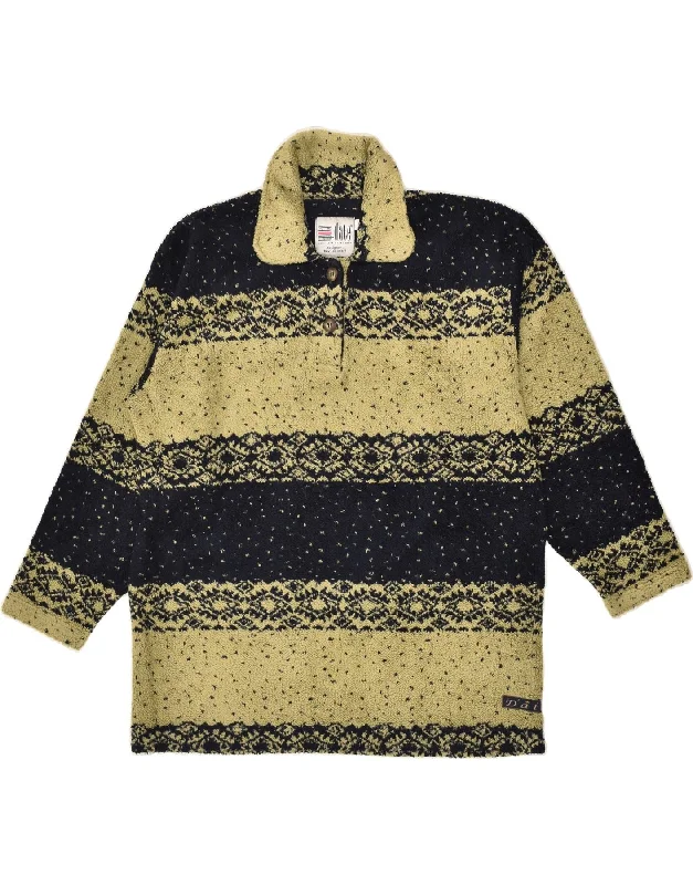 VINTAGE Womens Polo Neck Fleece Jumper IT 42 Medium Green Striped Solid Color Striped Floral Print VINTAGE Womens Polo Neck Fleece Jumper IT 42 Medium Green Striped Solid Color Striped Floral Print