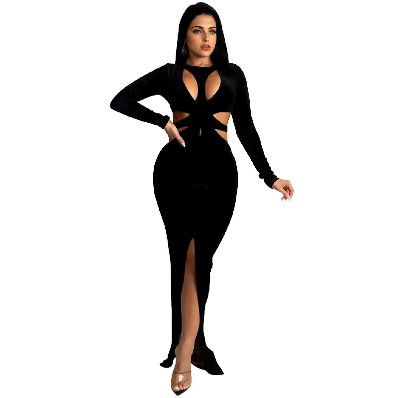 Julia Fashion - Sexy O Neck Cut Out Long Sleeve Split Maxi Dress Elegant Sleeveless Maxi Dress Julia Fashion - Sexy O Neck Cut Out Long Sleeve Split Maxi Dress Elegant Sleeveless Maxi Dress
