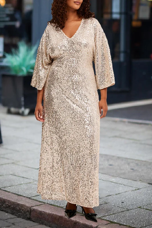 Stylish V-Neck Sequin Maxi Dress Chic Sleeveless Maxi Dress