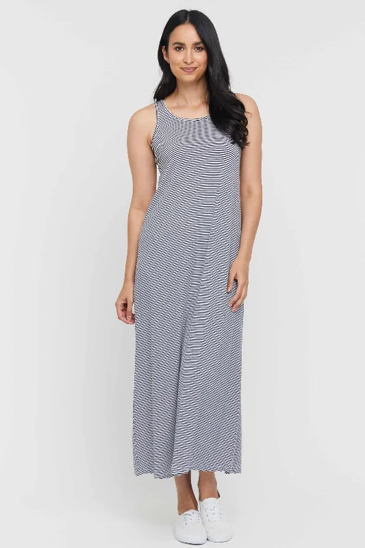 Bamboo Maxi Dress - Thin Stripe Fashionable High-Waist Maxi Dress
