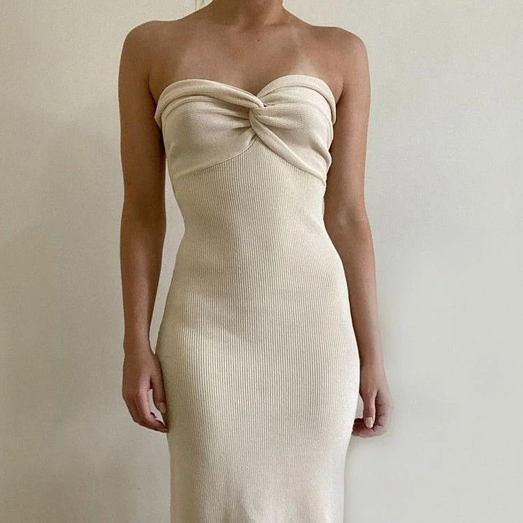 Butterscotch Knitted Twist Knot Front Tube Maxi Dress Comfortable Plunging Neckline Maxi Dress Butterscotch Knitted Twist Knot Front Tube Maxi Dress Comfortable Plunging Neckline Maxi Dress