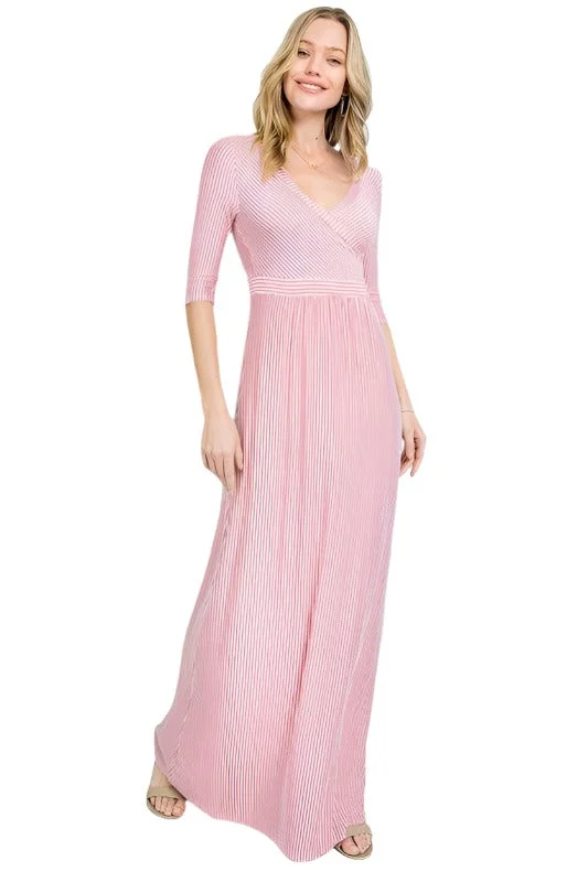 Dusty Pink Surplus Pin Stripe Maxi Dress Elegant Pleated Maxi Dress