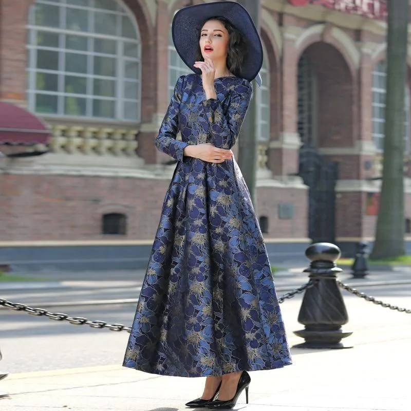 Elegant Gold Jacquard Maxi Dress Fall V neck Long Sleeve Formal Maxi Dress Elegant Maxi Dress with Slit Elegant Gold Jacquard Maxi Dress Fall V neck Long Sleeve Formal Maxi Dress Elegant Maxi Dress with Slit
