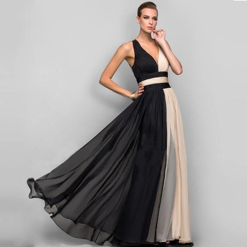 Elegant V-Neck Backless Formal Long Chiffon Maxi Dress Comfortable Pleated Maxi Dress Elegant V-Neck Backless Formal Long Chiffon Maxi Dress Comfortable Pleated Maxi Dress