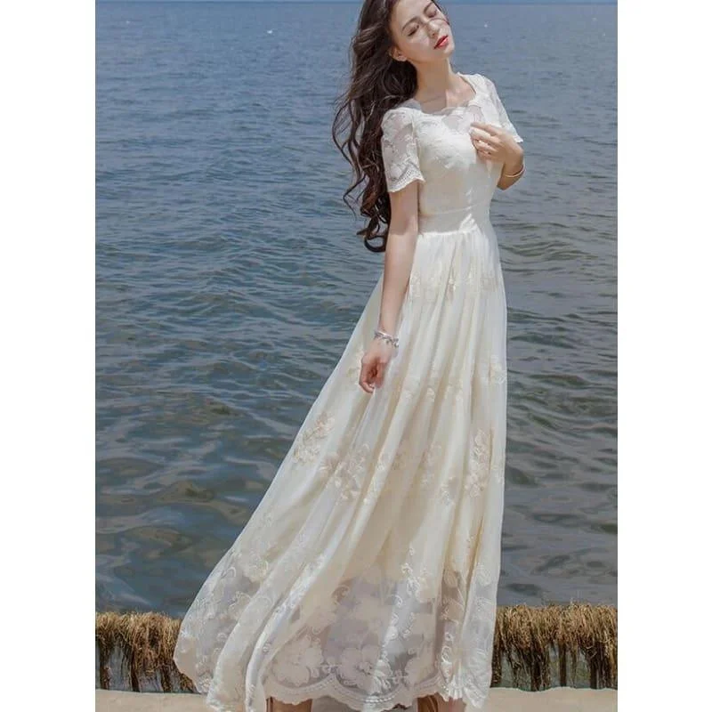 High Quality Stylish Short Sleeve Flower Embroidery A Patterned Lace Long Maxi Dress Comfortable T-Shirt Maxi Dress High Quality Stylish Short Sleeve Flower Embroidery A Patterned Lace Long Maxi Dress Comfortable T-Shirt Maxi Dress