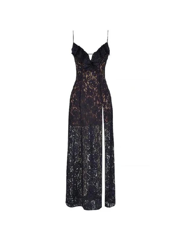 Lace V Neck High Split Maxi Dress Cozy Ribbed Maxi Dress