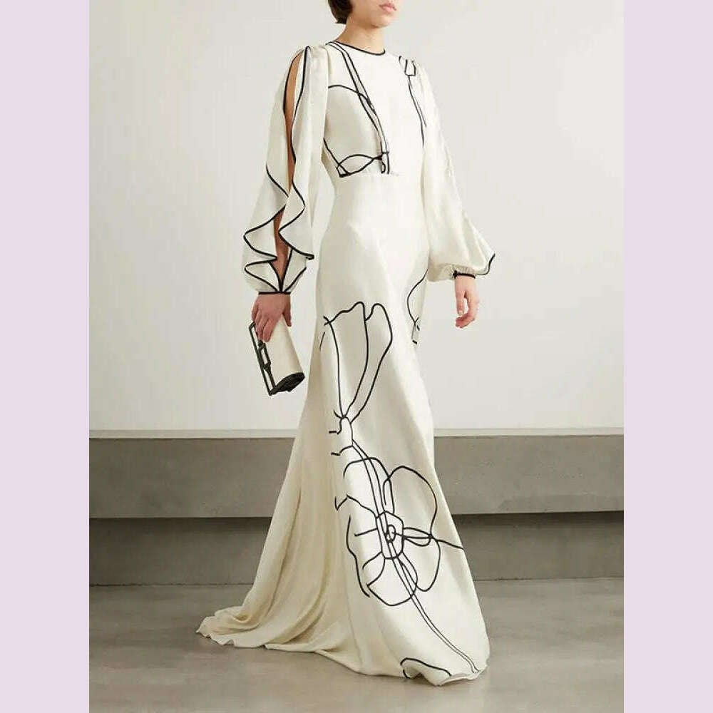 Missuoo Women's White Floral Printed Maxi Dress Round Neck Long Sleeves High Waist Pleated Dress Ladies Elegant Evening Dresses Classic A-Line Maxi Dress Missuoo Women's White Floral Printed Maxi Dress Round Neck Long Sleeves High Waist Pleated Dress Ladies Elegant Evening Dresses Classic A-Line Maxi Dress