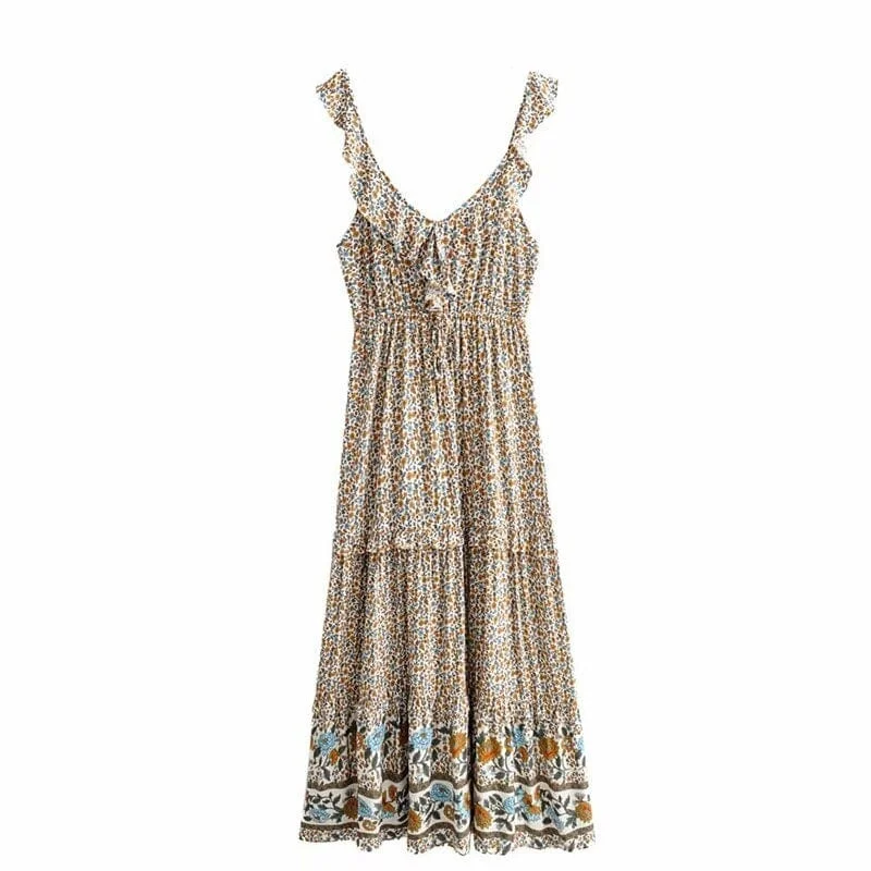 Nena Maxi Dress in Yellow Trendy Floral Print Maxi Dress