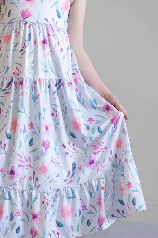 Pastel Wildflowers Ruffle Maxi Dress Elegant Maxi Dress with Drapes