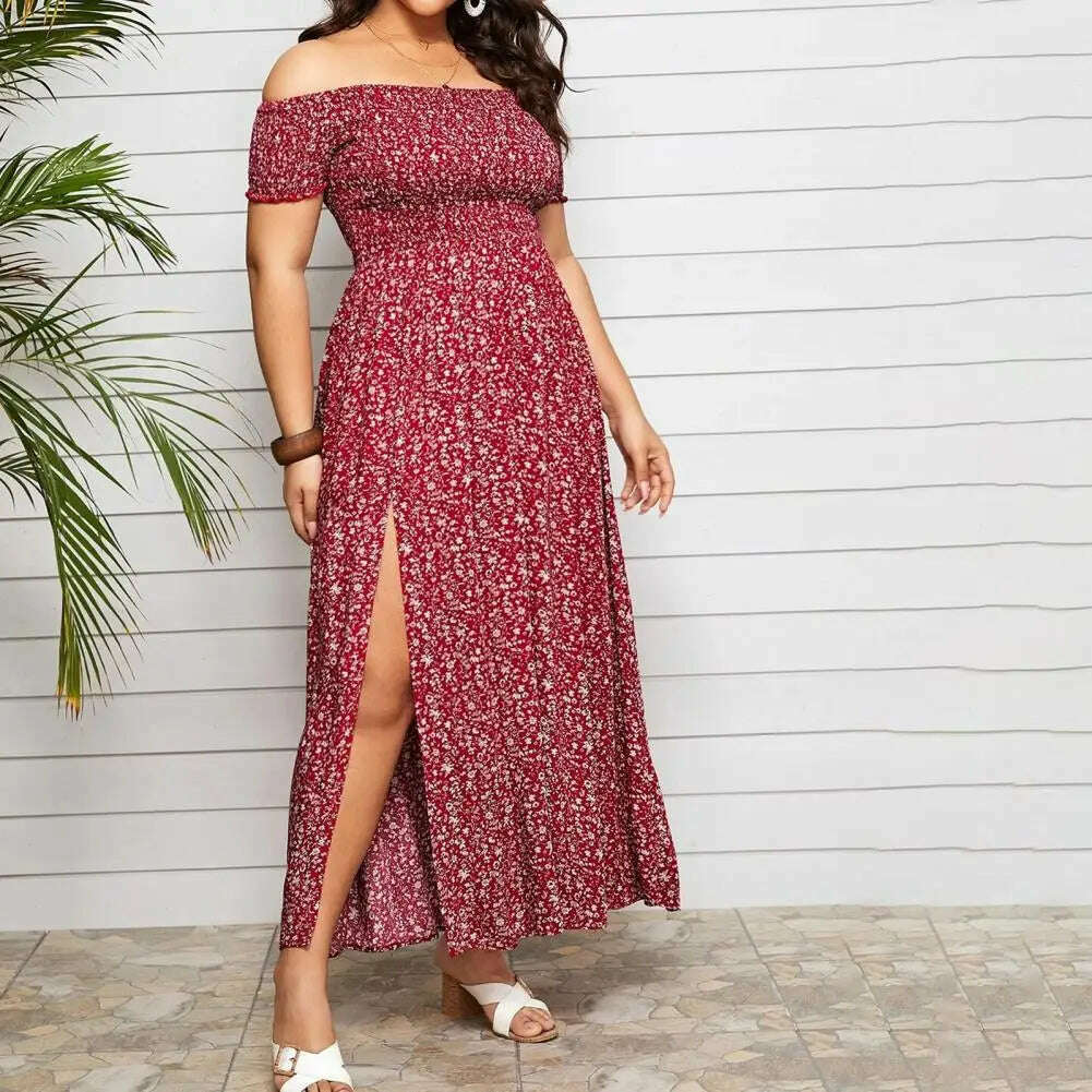 Plus Size Maxi Dress Elastic Chest Wrapped Fine Sewing Long Dress Bohemia Style Off Shoulder Long Dress Trendy Button Front Maxi Dress Plus Size Maxi Dress Elastic Chest Wrapped Fine Sewing Long Dress Bohemia Style Off Shoulder Long Dress Trendy Button Front Maxi Dress