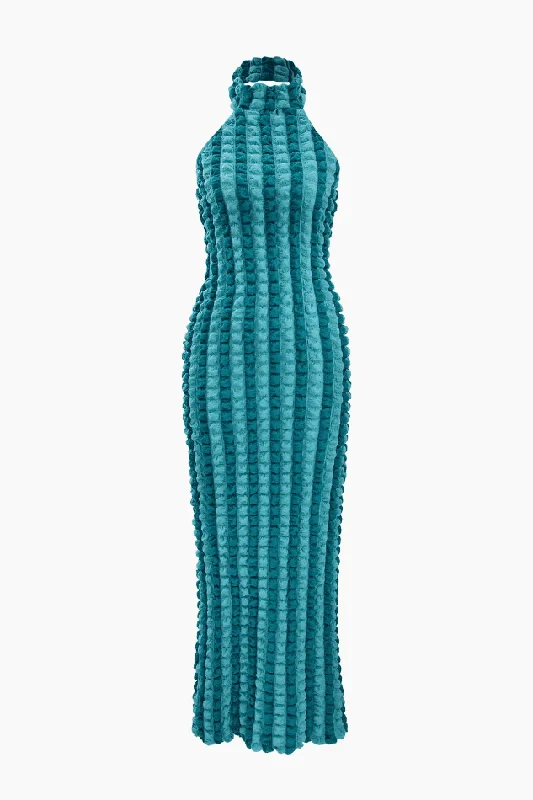Popcorn TextuRed Halter Backless Maxi Dress Stylish Boho Maxi Dress