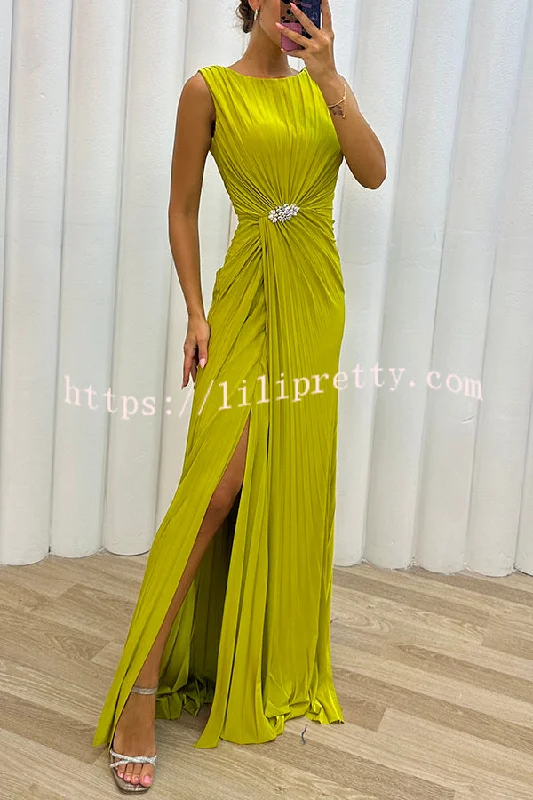 Lilipretty Pretty Special Pleated Embellished Slit Evening Maxi Dress Fashionable Sleeveless Maxi Dress Lilipretty Pretty Special Pleated Embellished Slit Evening Maxi Dress Fashionable Sleeveless Maxi Dress