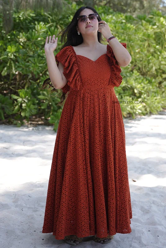 Rustic Ember Maxi Dress Fashionable Chiffon Tiered Maxi Dress