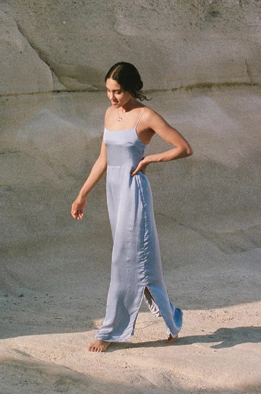 SELENE Maxi Dress - dawn viscose satin Elegant Maxi Dress with Belt