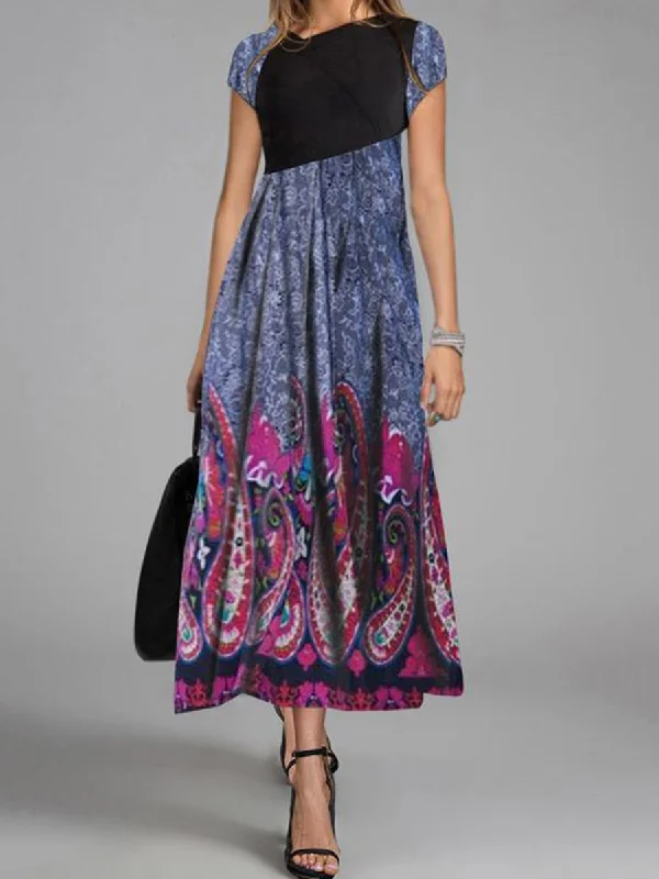 Vintage Elegant Long Sleeve Floral Maxi Dress Comfortable Maxi Dress with Slits