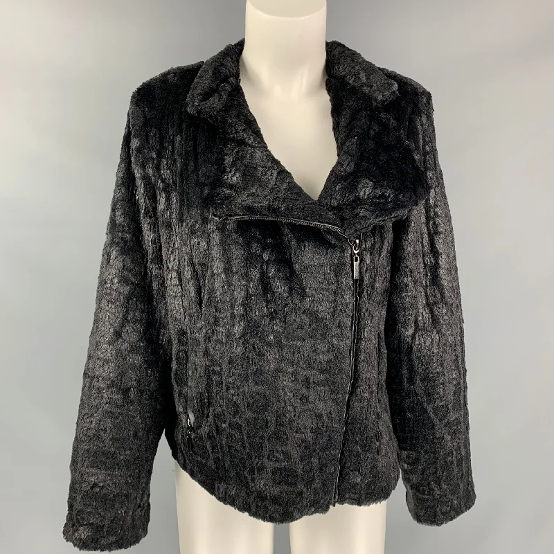 ADRIENNE LANDAU Size M Black Polyester Textured Jacket Notch Collar Jacket Peter Pan Collar Jacket Cowl Neck Jacket ADRIENNE LANDAU Size M Black Polyester Textured Jacket Notch Collar Jacket Peter Pan Collar Jacket Cowl Neck Jacket