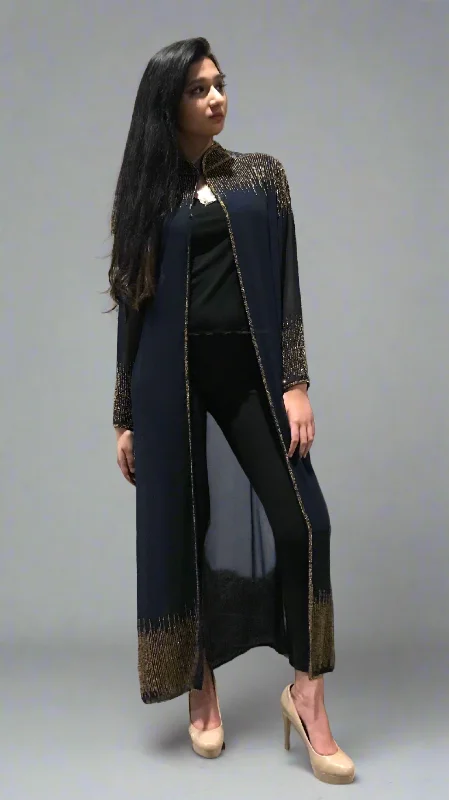 Beaded Long Drape/Jacket /Cape - (Black) Notch Collar Jacket Peter Pan Collar Jacket Cowl Neck Jacket Beaded Long Drape/Jacket /Cape - (Black) Notch Collar Jacket Peter Pan Collar Jacket Cowl Neck Jacket