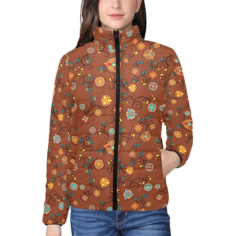 Fire Bloom Shade Women's Stand Collar Padded Jacket Cotton Fabric Linen Fabric Terry Fabric Fire Bloom Shade Women's Stand Collar Padded Jacket Cotton Fabric Linen Fabric Terry Fabric