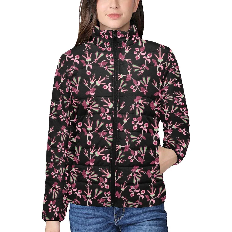 Floral Green Black Women's Stand Collar Padded Jacket Cotton Fabric Linen Fabric Terry Fabric Floral Green Black Women's Stand Collar Padded Jacket Cotton Fabric Linen Fabric Terry Fabric