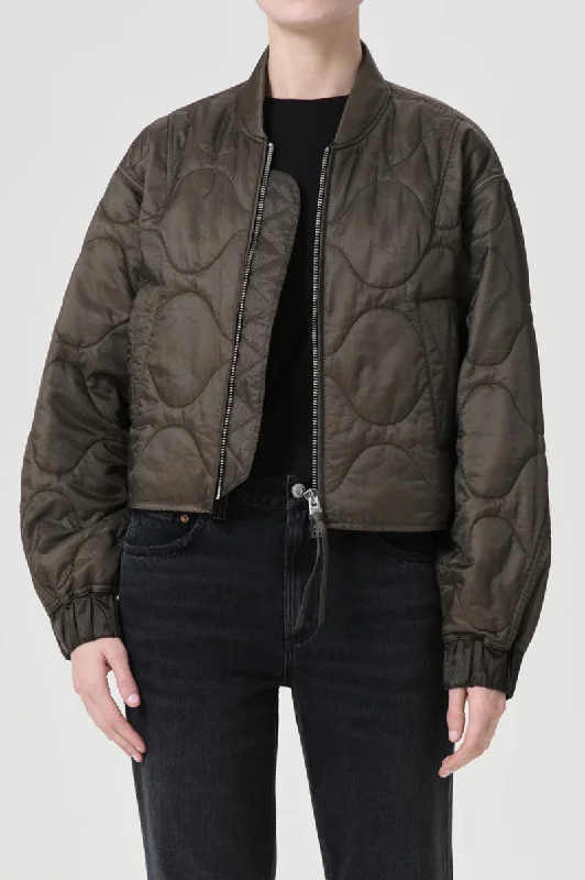 Iona Quilted Jacket - Olive Satin Jacket Silk Jacket Chiffon Jacket