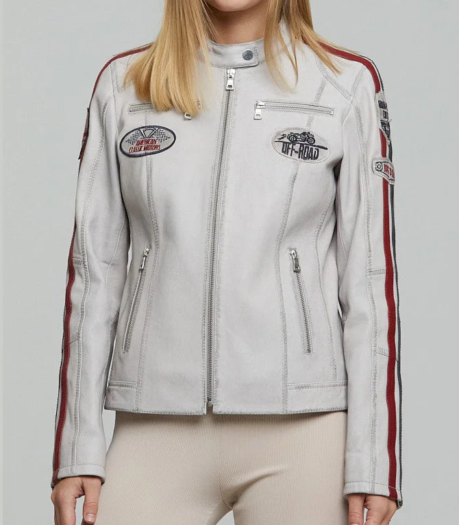 Lady White Racer Leather Jacket For Women Striped Jacket Polka Dot Jacket Floral Jacket Lady White Racer Leather Jacket For Women Striped Jacket Polka Dot Jacket Floral Jacket