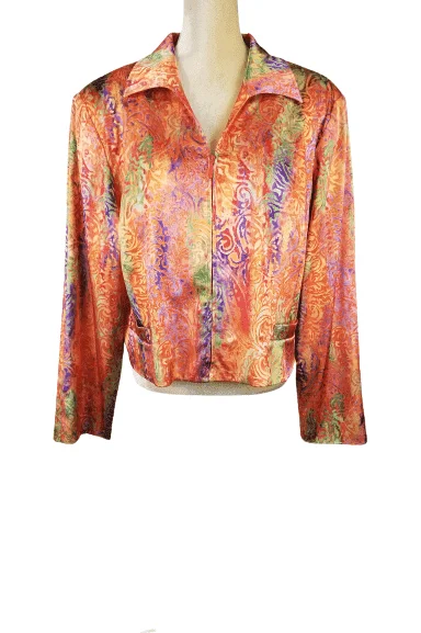 Lauren Taylor women's orange multicolor jacket size 22 Boat Neck Shawl Collar Notched Collar Lauren Taylor women's orange multicolor jacket size 22 Boat Neck Shawl Collar Notched Collar