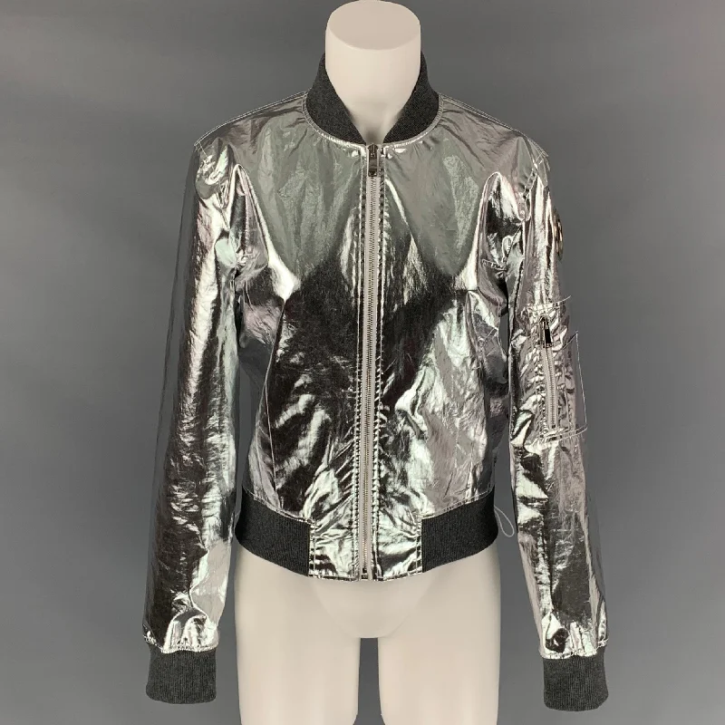 PACO RABANNE Size M Silver Cotton / Polyurethane Metallic Bomber Jacket Denim Jacket Leather Jacket Suede Jacket PACO RABANNE Size M Silver Cotton / Polyurethane Metallic Bomber Jacket Denim Jacket Leather Jacket Suede Jacket
