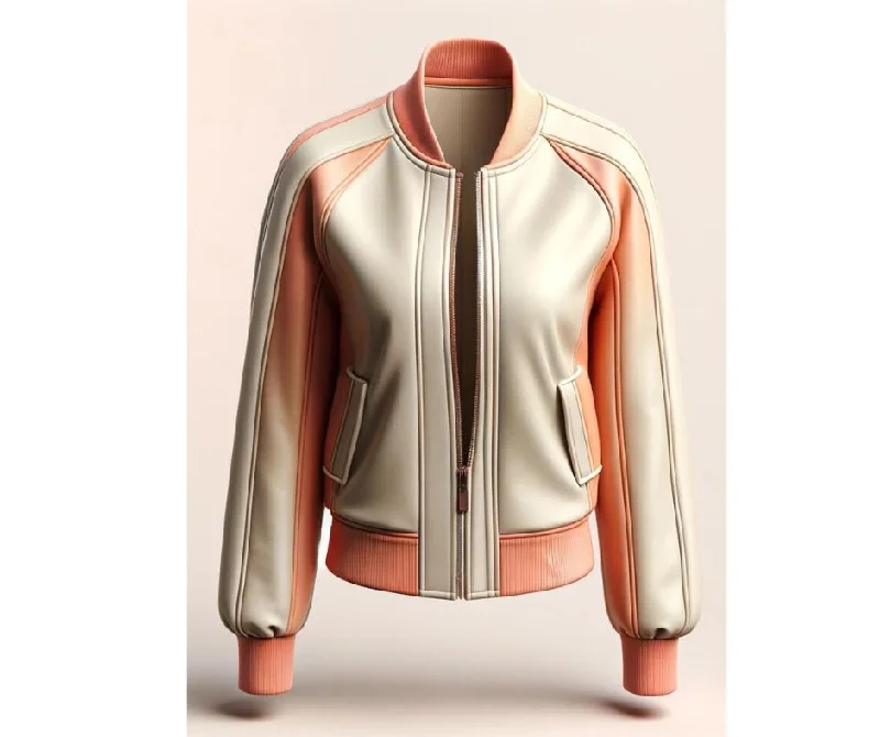 Peach & White Leather Jacket For Women Faux Fur Fabric Real Fur Fabric Shearling Fabric Peach & White Leather Jacket For Women Faux Fur Fabric Real Fur Fabric Shearling Fabric