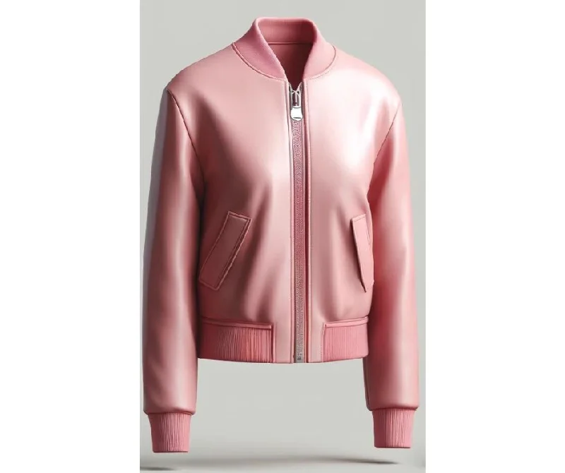 Pink Slim Fit Bomber Leather Jacket For Women Denim Jacket Leather Jacket Suede Jacket Pink Slim Fit Bomber Leather Jacket For Women Denim Jacket Leather Jacket Suede Jacket