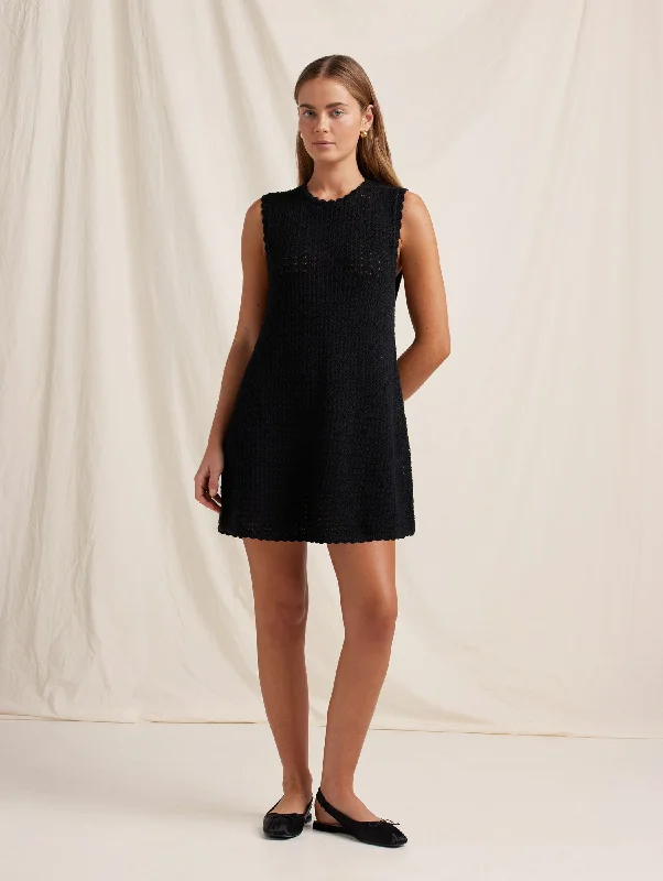 Pointelle Shift Mini Dress - Noir Chic Tropical Mini Dress
