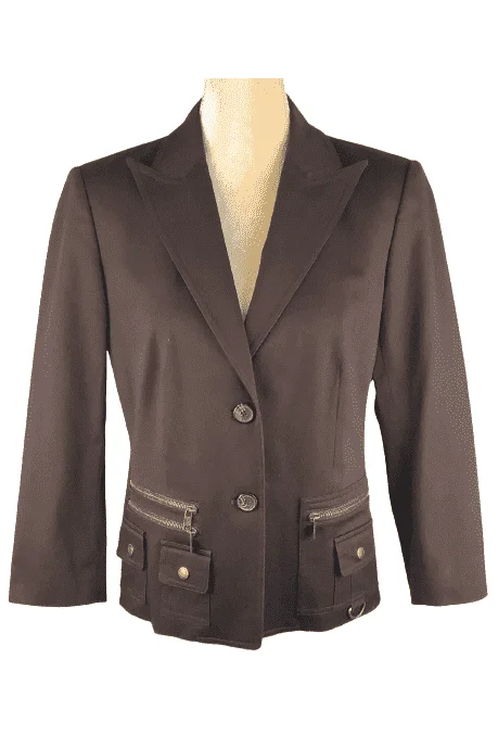 Michael Kors women's brown, blazer jacket size 10 Zippered Front Buttoned Front Snap Front Michael Kors women's brown, blazer jacket size 10 Zippered Front Buttoned Front Snap Front