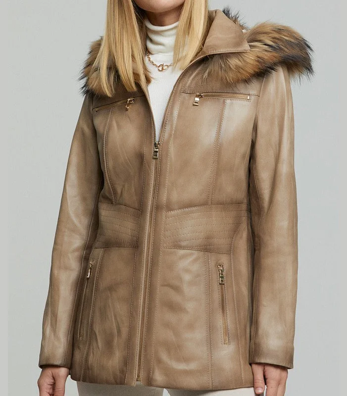 Rachel Brown Fur Hood Leather Jacket For Women Herringbone Jacket Checkered Jacket Solid Jacket Rachel Brown Fur Hood Leather Jacket For Women Herringbone Jacket Checkered Jacket Solid Jacket
