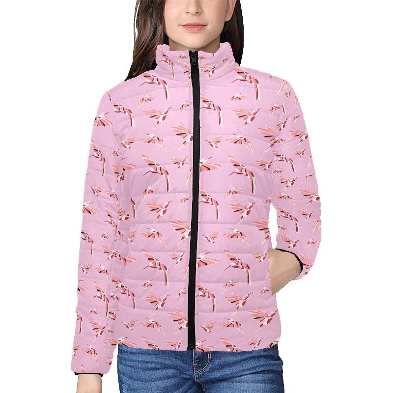 Strawberry Pink Women's Stand Collar Padded Jacket Welt Pockets Slit Pockets Flap Pockets Strawberry Pink Women's Stand Collar Padded Jacket Welt Pockets Slit Pockets Flap Pockets