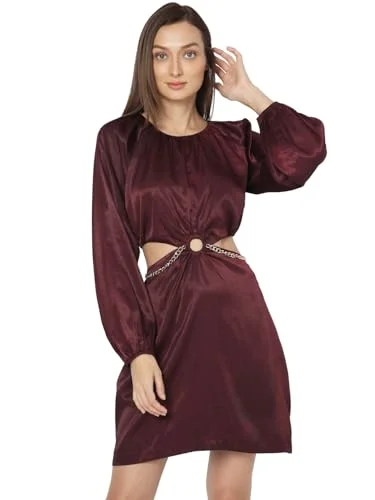 VERO MODA Women's Polyester A-Line Mini Dress (Winetasting) Trendy Crossover Mini Dress VERO MODA Women's Polyester A-Line Mini Dress (Winetasting) Trendy Crossover Mini Dress