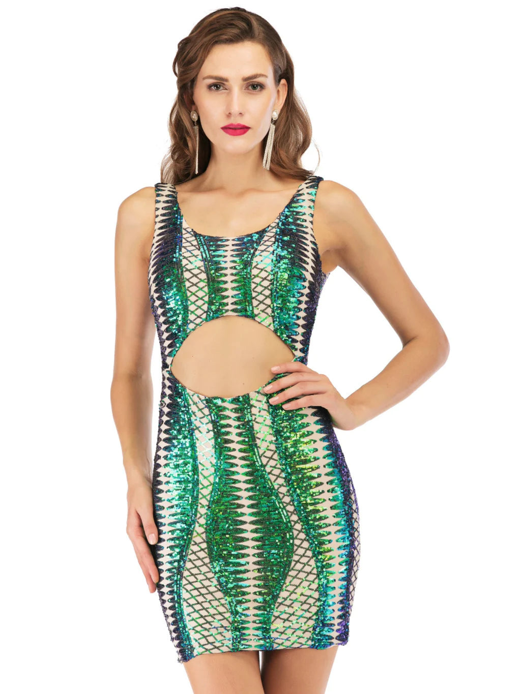 V-NECK BACKLESS SEQUINED DRESS