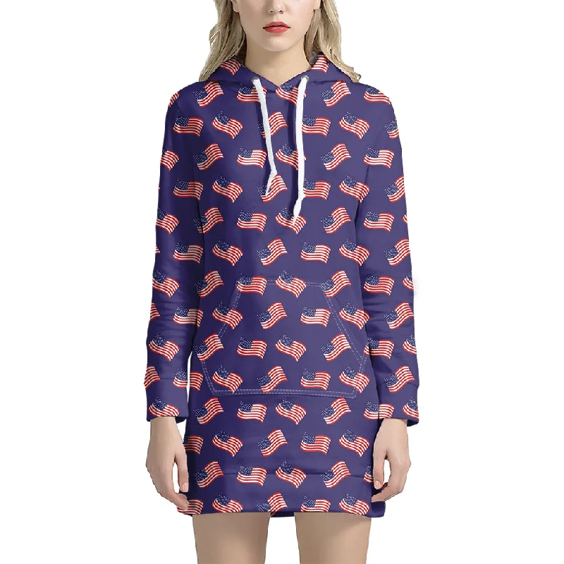4th of July American Flag Pattern Print Pullover Hoodie Dress