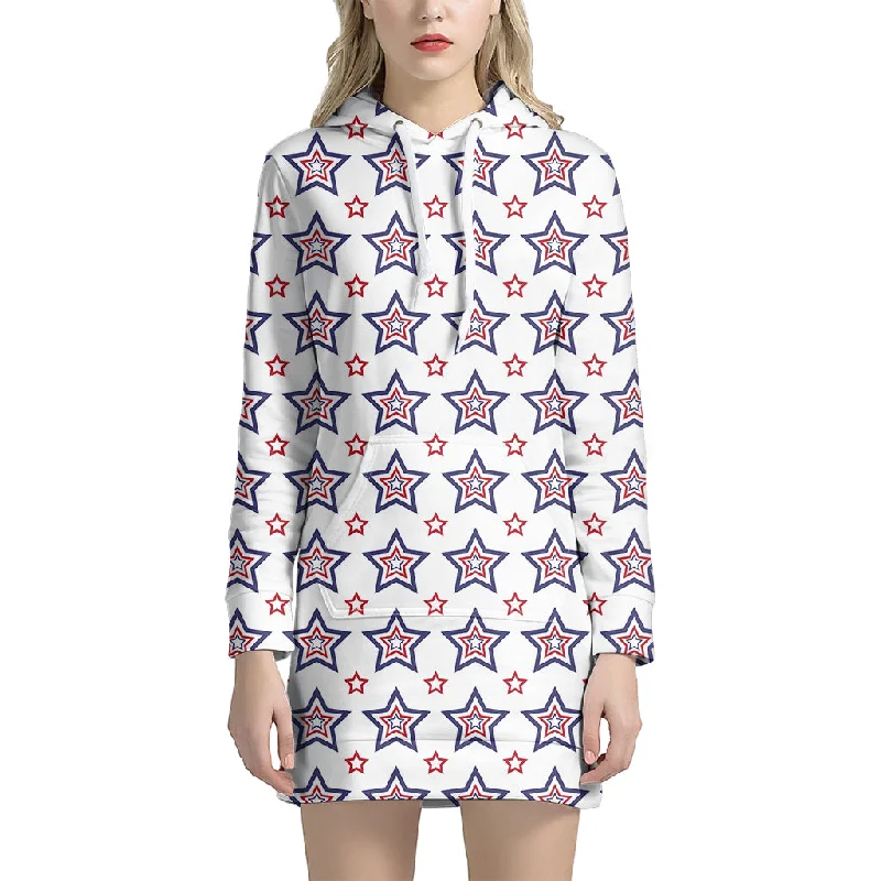 4th of July USA Star Pattern Print Pullover Hoodie Dress